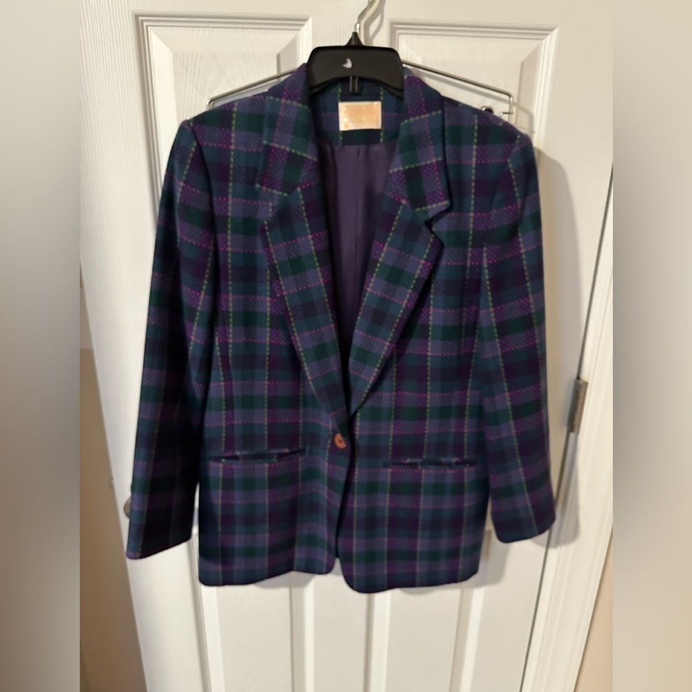 Vintage Women’s Pendleton Wool Suit Blazer Skirt Size 10 Retro purple green